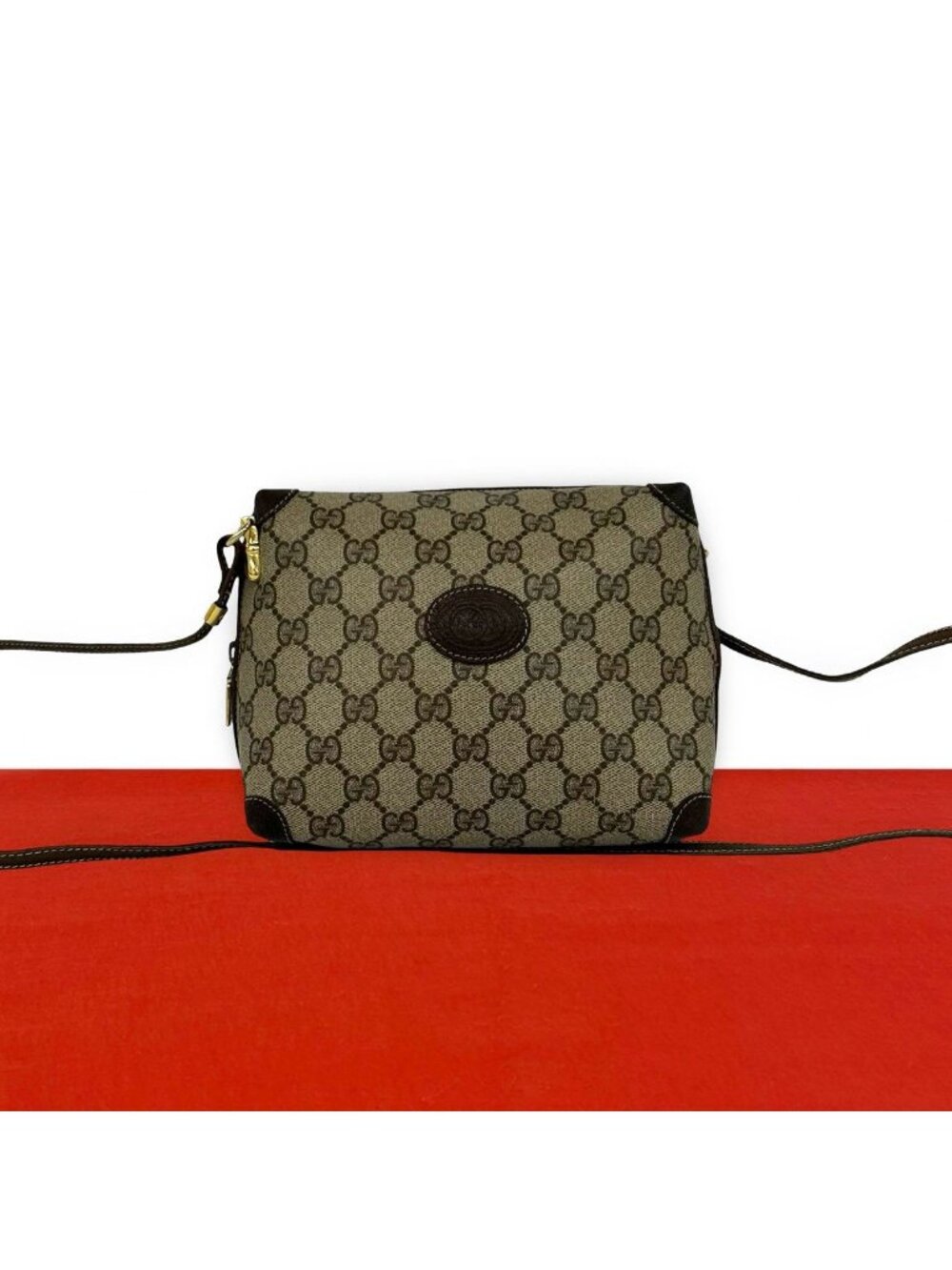 Gucci Vintage GG Logo Pattern Leather Mini Shoulder Bag Pochette Brown